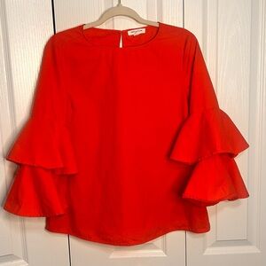 Beach Lunch Lounge Women’s Blouse Size Medium M Orange Bell Sleeve Dolman Boho